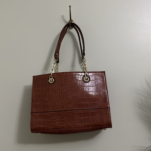 Anne Klein Handbag Caramel Leather Gold Chain Shoulder Bag Inside Pockets - Picture 4 of 4